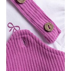 Babyhug Cotton Corduroy Frocks with Inner Tee with Short Sleeves and Bow Detail in Pink for 6-9 Months