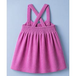 Babyhug Cotton Corduroy Frocks with Inner Tee with Short Sleeves and Bow Detail in Pink for 6-9 Months