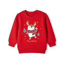 Babyhug 100% Cotton Knit Heavy Gauge Sweatshirt With Full Sleeves and Penguin Patch - Red