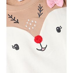 Babyhug 100% Cotton Knit Full Sleeves Heavy Gauge Sweatshirt With Reindeer Embroidery - Beige