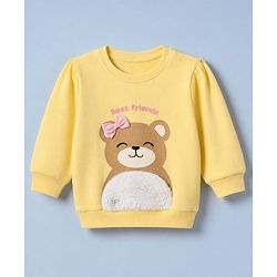 Babyhug Cotton Knit Full Sleeves Sweatshirt With Bear Print - Yellow