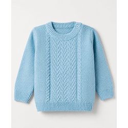 Babyhug Knit Full Sleeves Pullover with Cable Knit Design - Light Blue