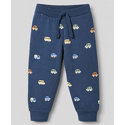 Babyhug Cotton Jersey Knit Full Length Track Pant With Car Print Pack of 3 - Blue Grey & Mustard