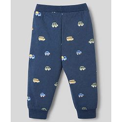 Babyhug Cotton Jersey Knit Full Length Track Pant With Car Print Pack of 3 - Blue Grey & Mustard