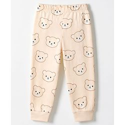 Babyhug 100% Cotton Knit Full Sleeves T-Shirt & Pyjama Night Suit with Bear Patch - Brown