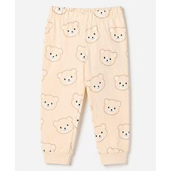 Babyhug 100% Cotton Knit Full Sleeves T-Shirt & Pyjama Night Suit with Bear Patch - Brown