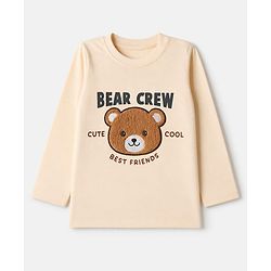 Babyhug 100% Cotton Knit Full Sleeves T-Shirt & Pyjama Night Suit with Bear Patch - Brown