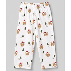 Babyhug 100% Cotton Knit Full Sleeves Co-Ords Shirt & Pyjama Night Suit with Bear & Christmas Tree Print - Offwhite