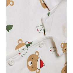 Babyhug 100% Cotton Knit Full Sleeves Co-Ords Shirt & Pyjama Night Suit with Bear & Christmas Tree Print - Offwhite