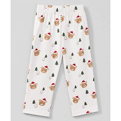 Babyhug 100% Cotton Knit Full Sleeves Co-Ords Shirt & Pyjama Night Suit with Bear & Christmas Tree Print - Offwhite