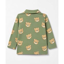 Babyhug 100% Cotton Knit Full Sleeves Co-Ords Shirt & Pyjama Night Suit with Bear Print - Green