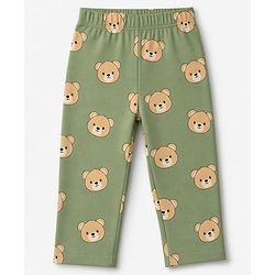 Babyhug 100% Cotton Knit Full Sleeves Co-Ords Shirt & Pyjama Night Suit with Bear Print - Green