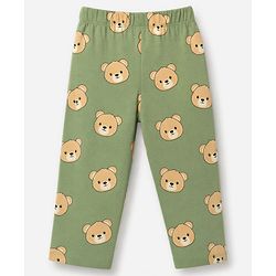 Babyhug 100% Cotton Knit Full Sleeves Co-Ords Shirt & Pyjama Night Suit with Bear Print - Green