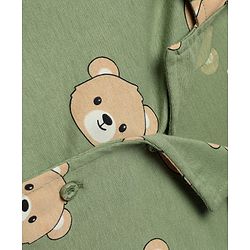 Babyhug 100% Cotton Knit Full Sleeves Co-Ords Shirt & Pyjama Night Suit with Bear Print - Green
