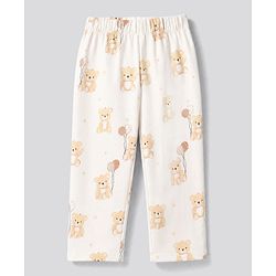 Babyhug 100% Cotton Knit Full Sleeves Co-Ords Shirt & Pyjama Night Suit with Bear Print - Offwhite