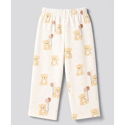 Babyhug 100% Cotton Knit Full Sleeves Co-Ords Shirt & Pyjama Night Suit with Bear Print - Offwhite