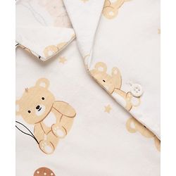 Babyhug 100% Cotton Knit Full Sleeves Co-Ords Shirt & Pyjama Night Suit with Bear Print - Offwhite