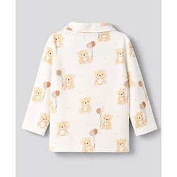 Babyhug 100% Cotton Knit Full Sleeves Co-Ords Shirt & Pyjama Night Suit with Bear Print - Offwhite