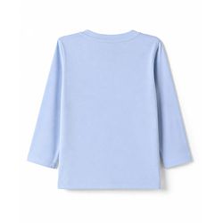 Babyhug 100% Cotton Knit Full Sleeves T-Shirt & Pyjama Night Suit with Bear Patch & Star Print - Sky Blue