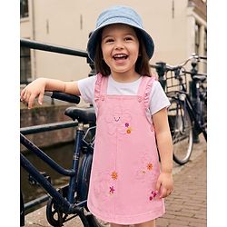 Babyhug Twill Woven Half Sleeves Floral Embroidery Frock with Inner Tee - Pink