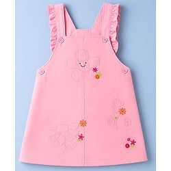 Babyhug Twill Woven Half Sleeves Floral Embroidery Frock with Inner Tee - Pink