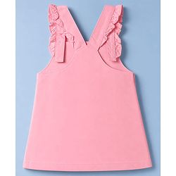 Babyhug Twill Woven Half Sleeves Floral Embroidery Frock with Inner Tee - Pink