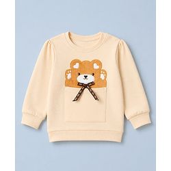 Babyhug 100% Cotton Knit Sweatshirt with Full Sleeves, and Bear Applique in Beige