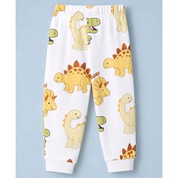 Babyhug 100% Cotton Knit Full Sleeves Co-Ords T-Shirt & Pyjama Night Suit with Dinosaur Print - White