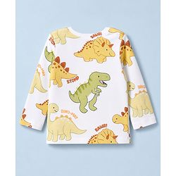 Babyhug 100% Cotton Knit Full Sleeves Co-Ords T-Shirt & Pyjama Night Suit with Dinosaur Print - White