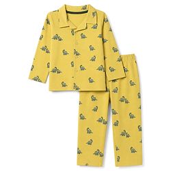 Babyhug 100% Cotton Knit Full Sleeves Co-Ords Shirt & Pyjama Night Suit with Dinosaur Print - Yellow