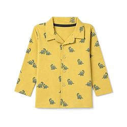 Babyhug 100% Cotton Knit Full Sleeves Co-Ords Shirt & Pyjama Night Suit with Dinosaur Print - Yellow