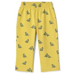 Babyhug 100% Cotton Knit Full Sleeves Co-Ords Shirt & Pyjama Night Suit with Dinosaur Print - Yellow