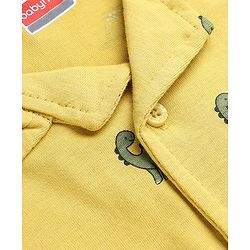 Babyhug 100% Cotton Knit Full Sleeves Co-Ords Shirt & Pyjama Night Suit with Dinosaur Print - Yellow
