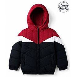 Babyhug Woven Hooded Padded Winter Jacket with Full Sleeves and Cut & Sew - Navy Blue