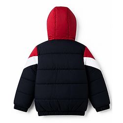 Babyhug Woven Hooded Padded Winter Jacket with Full Sleeves and Cut & Sew - Navy Blue