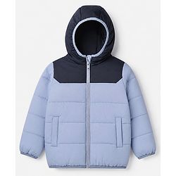 Babyhug Woven Padded Quilted Hooded Winter Jacket with Full Sleeves - Blue