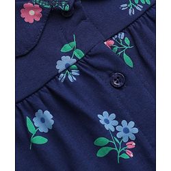 Babyhug 100% Cotton Knit Full Sleeves Co-Ords Top & Pyjama Night Suit with Floral Print - Navy Blue