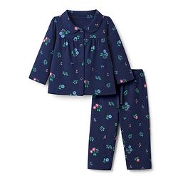 Babyhug 100% Cotton Knit Full Sleeves Co-Ords Top & Pyjama Night Suit with Floral Print - Navy Blue