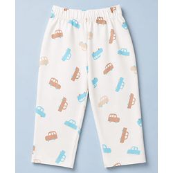 Babyhug 100% Cotton Knit Full Sleeves Co-Ords Shirt & Pyjama Night Suit with Car Print - White