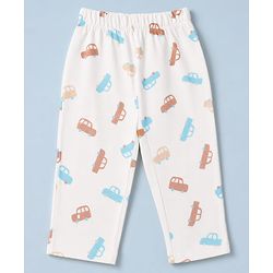 Babyhug 100% Cotton Knit Full Sleeves Co-Ords Shirt & Pyjama Night Suit with Car Print - White