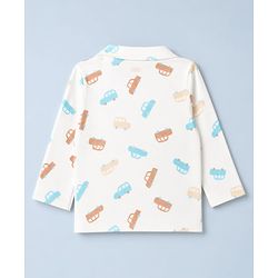 Babyhug 100% Cotton Knit Full Sleeves Co-Ords Shirt & Pyjama Night Suit with Car Print - White