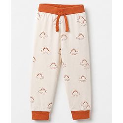 Babyhug Cotton Jersey Knit Full Length Lounge Pants with Dinosaur Print Pack of 3 - Blue, Orange & White