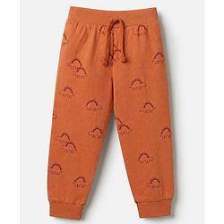 Babyhug Cotton Jersey Knit Full Length Lounge Pants with Dinosaur Print Pack of 3 - Blue, Orange & White