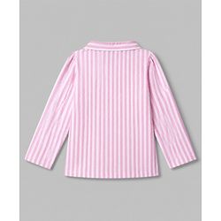 Babyhug 100% Cotton Knit Full Sleeves Striped Co-Ords Top & Pyjama Night Suit with Bow Embroidery - Pink