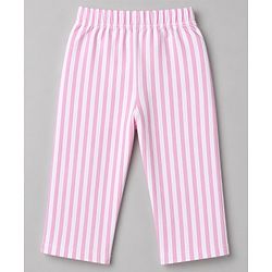 Babyhug 100% Cotton Knit Full Sleeves Striped Co-Ords Top & Pyjama Night Suit with Bow Embroidery - Pink