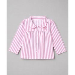 Babyhug 100% Cotton Knit Full Sleeves Striped Co-Ords Top & Pyjama Night Suit with Bow Embroidery - Pink