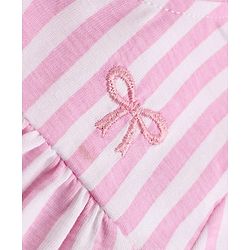 Babyhug 100% Cotton Knit Full Sleeves Striped Co-Ords Top & Pyjama Night Suit with Bow Embroidery - Pink