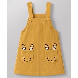 Babyhug Corduroy Woven Frocks with Inner Tee with Full Sleeves and Bunny Applique - Mustard