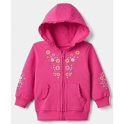 Babyhug 100% Cotton Knit Full Sleeves Sweatshirt with Full Sleeves and Floral Embroidery in Pink