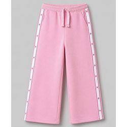 Babyhug 100% Cotton Looper Knit Full Length Star Printed Lounge Pant With Tape Detailing - Pink